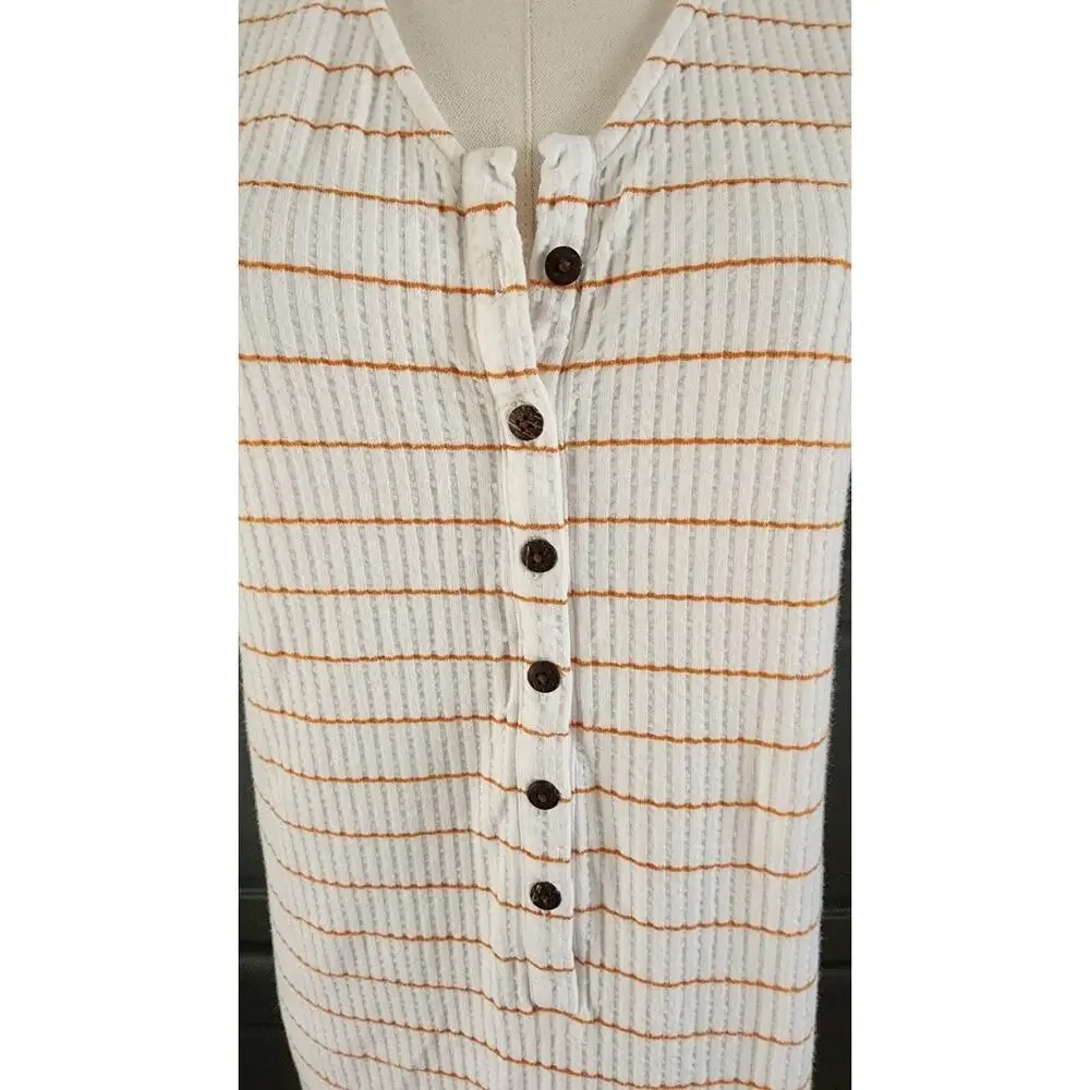 REEF Surf Women’s Striped Waffle Knit Beach Coverup Midi Henley Dress Sz Small